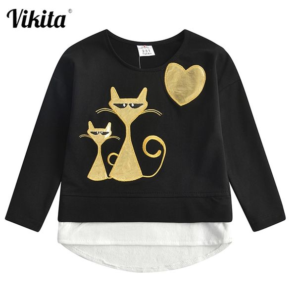 

vikita girls sequins t shirt baby girls cat rabbit unicorn owl fox cartoon animal long sleeve casual wear autumn tees 210306, Blue