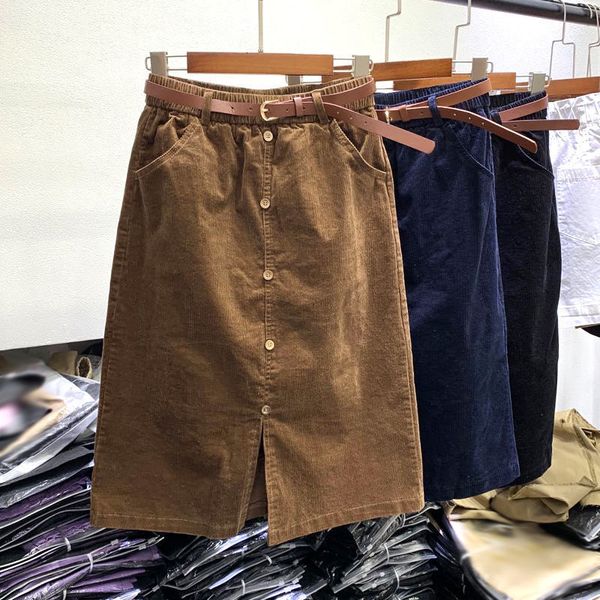 

new women 2021 autumn winter casual skirt vintage corduroy female high waist a-line ladies skirts jupe femme saia a269ffeq, Black