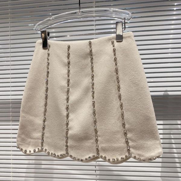 

autumn summer women style fashion diamond decoration high waist a-line casual woolen cloth mini skirt rc878 210525, Black