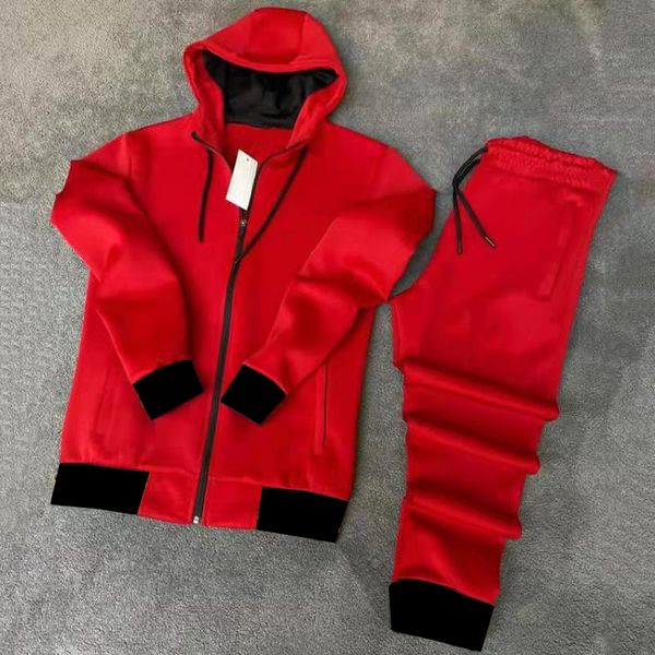 

mens sportswear autumn patchwork zipper sweatshirt pants sets sports suit tracksuit men track suit 2022 survetement homme, Gray