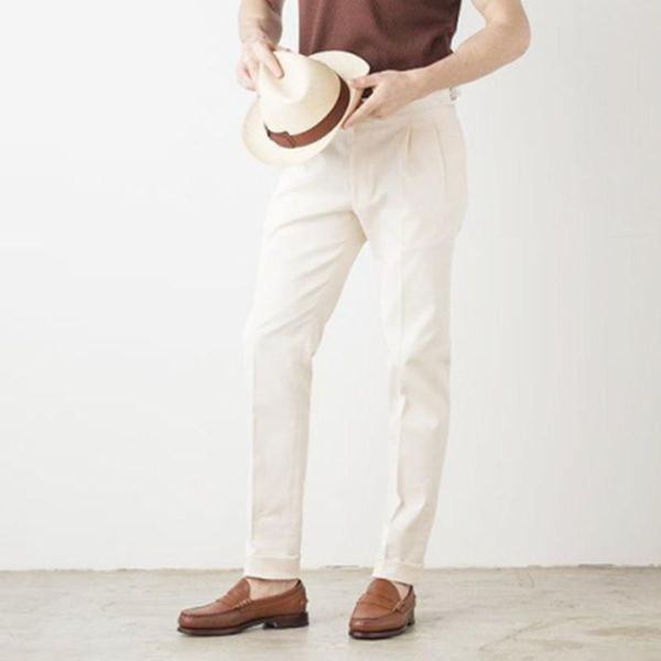 

men's pants men's mid-waist solid color summer casual business small straight leg fashion trend, Black