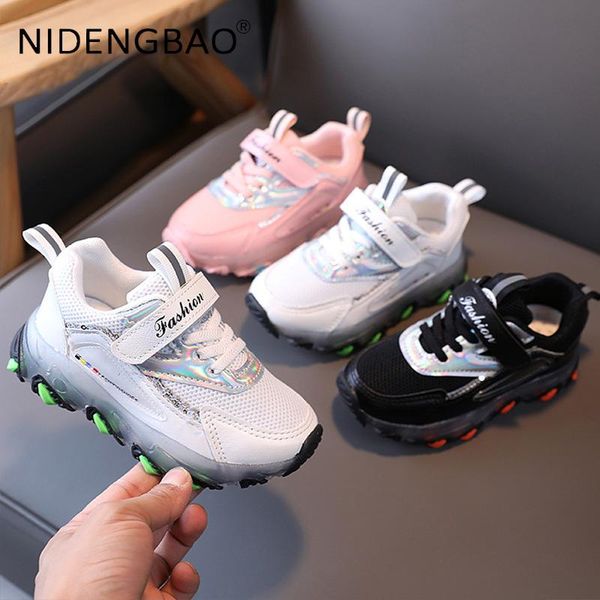 

athletic & outdoor 2021 kids sneakers fashion breathable led glowing children boys girls baby running jogging walking casual sports shoes, Black