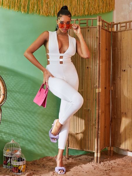 

sxy chain linked unitard jumpsuit 09mx#, White