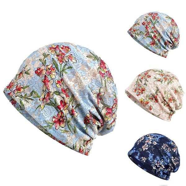 

new style fashion hat double used women autumn warm beanies casual colorful floral outdoor hats scarf cap girl soft cap