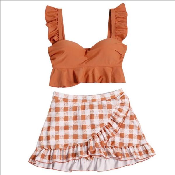

one-piece suits 2021 women push up two-piece bikini tankini set swimwear plaid bathing suit high waist biquini swimsuit swimming beachw