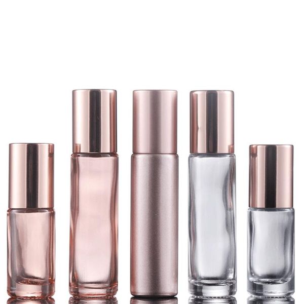 2021 Großhandel Dicke 5 ml 10 ml Roségold Leere Rolle auf Glasflaschen für ätherische Öle Parfüm mit Metallrollerball DHL Kostenloser Versand