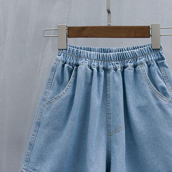 

streetwear summer women denim shorts 2020 new arrival high elastic waist wide leg shorts jeans blue short femme 25, White;black