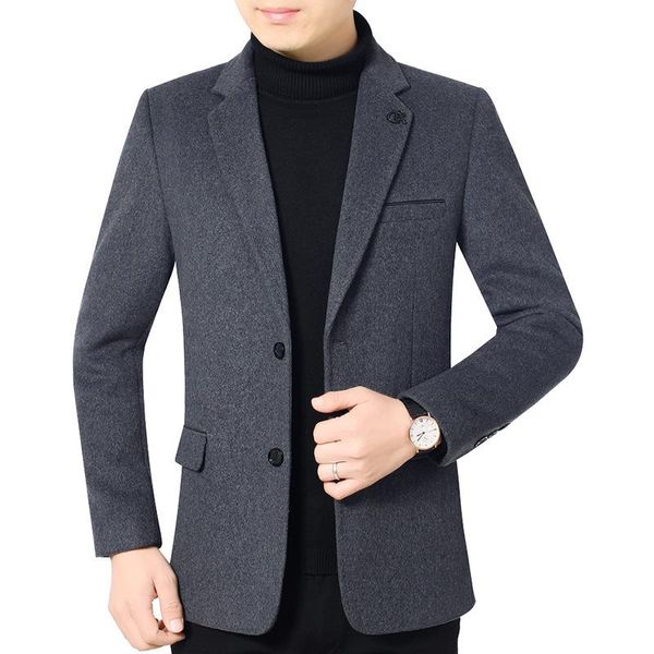 

men's wool & blends 2021 autumn leisure medium long woolen coat suit collar slim business top, Black