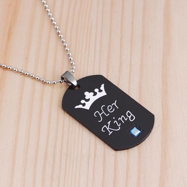 

pendant necklaces 2pcs black vintage her king/ his queen crown couple for men women fashion crystal jewelry present wholesale, Silver