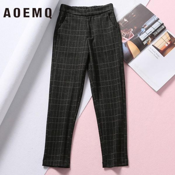

women's pants & capris aoemq casual 2 colors office lady cafe club wear loose el work clothes plaid print women buttoms clothing, Black;white