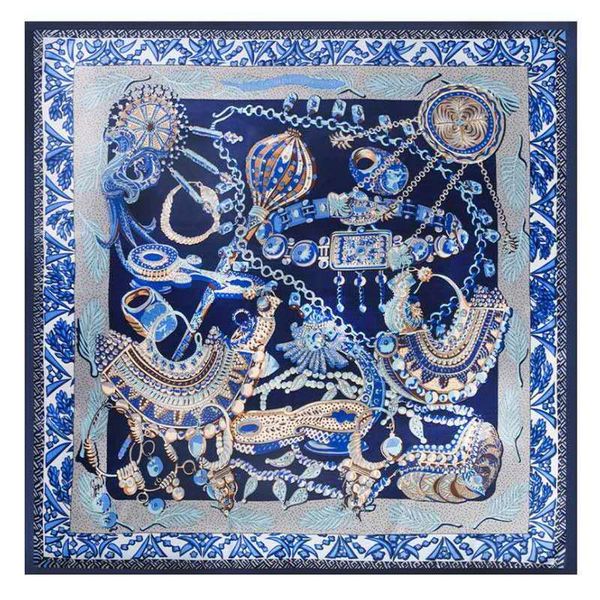 

twill luxury brand gemstone print silk scarf for women large square scarves headband shawl hijab, Blue;gray