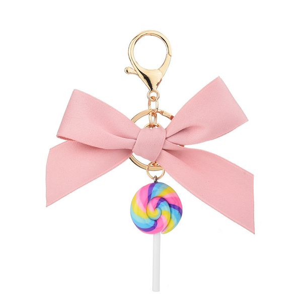 

2021 fashion keychain korean diy handmade ribbon bowknot soft pottery imitation rainbow lollipop keychain women's creative bag pendant, Slivery;golden