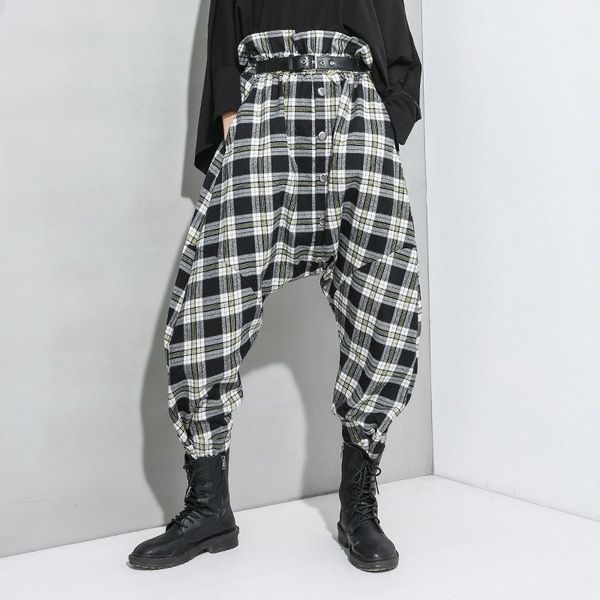 

women's pants & capris xuxi streetwear plaid harem women high waist spring autumn loose, slim, big crotch, baggy 2021 trousers fz2337, Black;white