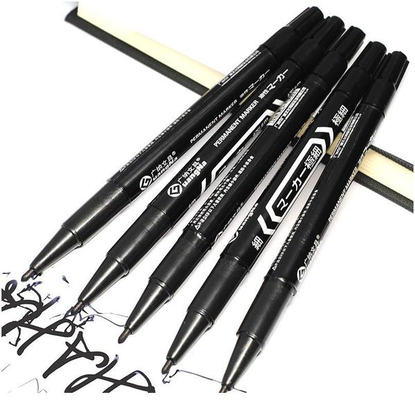 

5pcs/lot wholesale twin tip permanent marker pen fine point waterproof ink thin nib crude nib black ink 0.5mm-2mm fi jllqyp