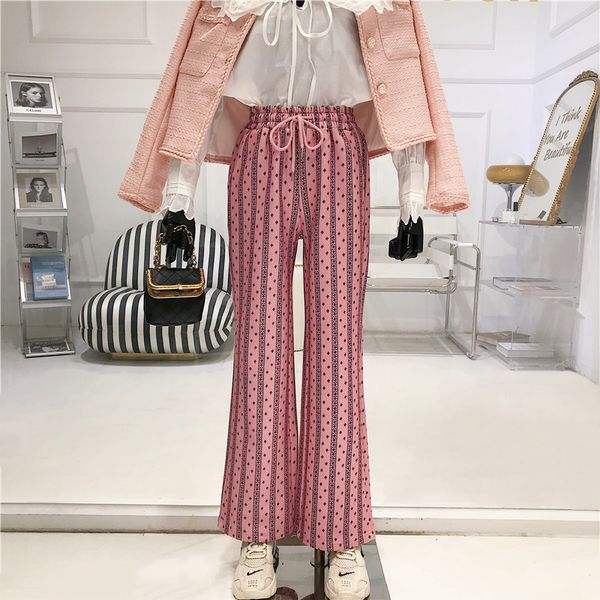 

random pant lace elastic waistband with ethnic design spring versatile straight-leg pants kdyy, Black;white