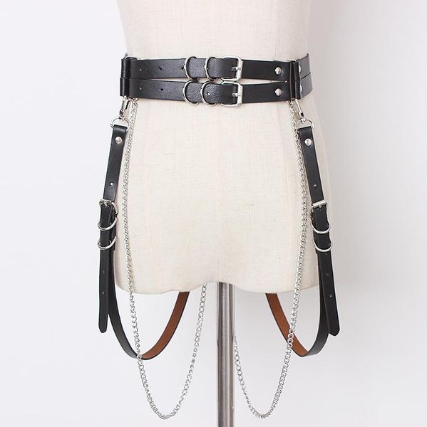 

belts women's runway fashion pu leather chain punk cummerbunds female dress corsets waistband decoration narrow belt tb17311, Black;brown