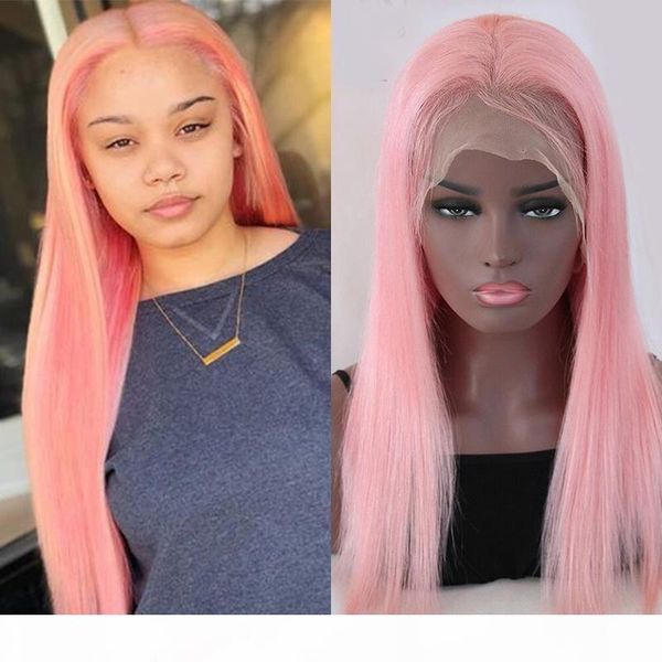 

pink lace wigs human hair for white women virgin brazilian remy glueless straight color light pink full lace human hair wig with baby hair, Black;brown