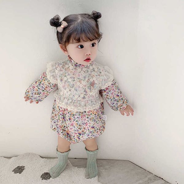

baby spanish clothes infant girls floral cotton romper with lace children long sleeve sweet jumpsuit toddler girl outerwear 210615, Blue