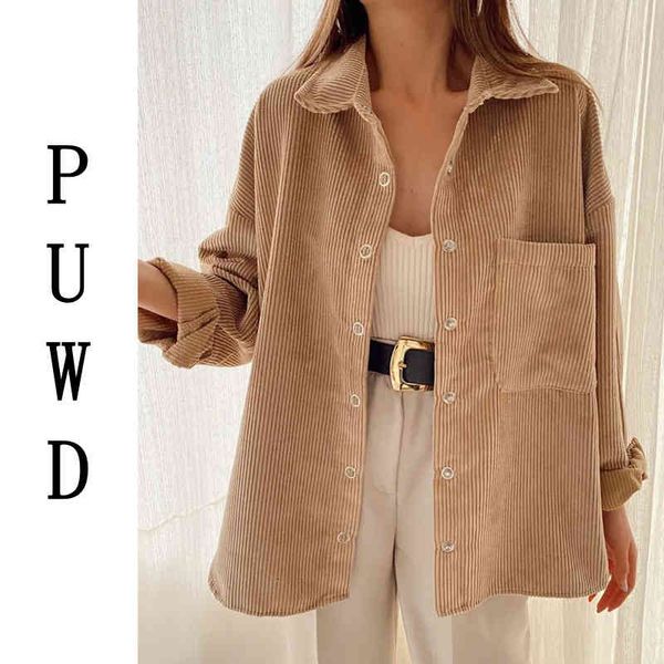 

women's jackets casual woman loose soft corduroy shirt coat 2021 spring fashion ladies oversized button jacket female vintage came, Black;brown