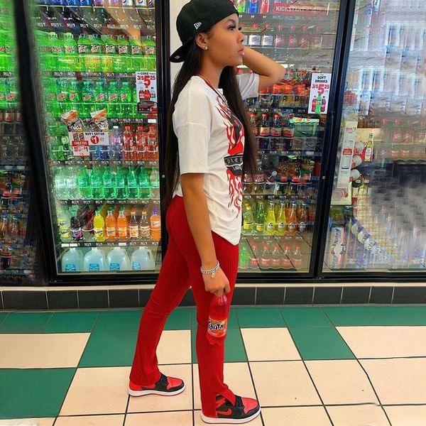 

2021 fashion two piece set graphic tshirts knitted pants suits for women tracksuit 2 pc set sport clothes d37-df34, White