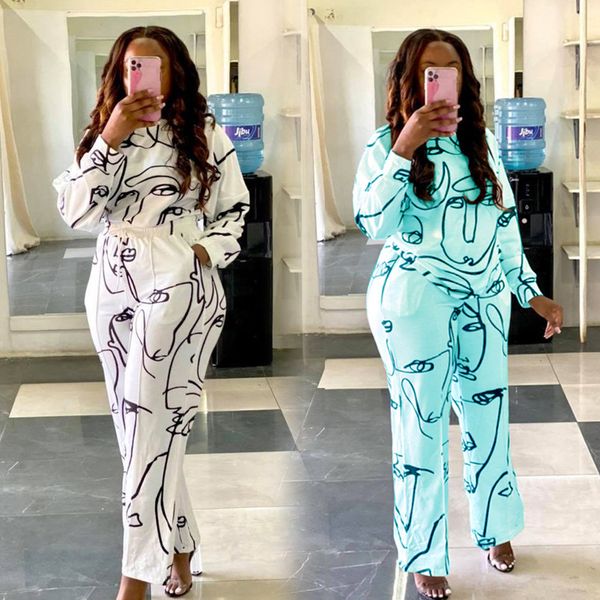 

autumn long-sleeved face print pants suit loose casual suits, Black