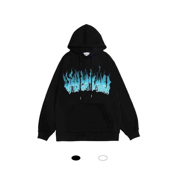 

mankun-8853 tide brand men's street flame letter loose couple hooded sweater, Black