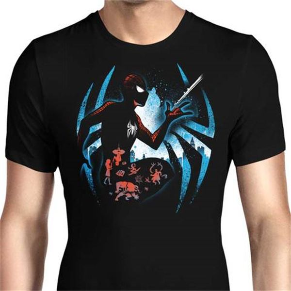 

fashion cartoon animation spiderman letter print pattern round neck short-sleeved t-shirt for men and women comfortable and loose leisure, White;black
