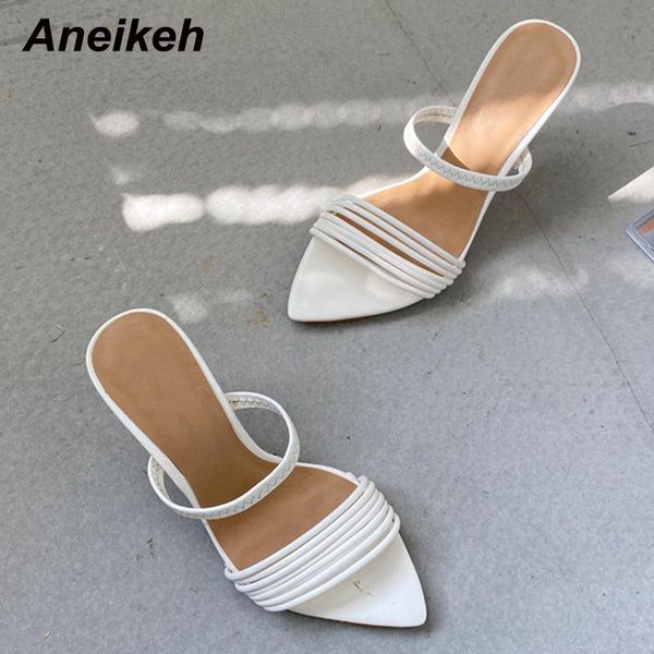 

slippers aneikeh femmes chaussures summer solid pleated square toe pu slides outside black size 35-41 fashion 2021 office