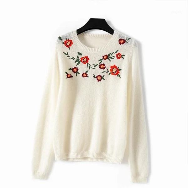 

women's sweaters knitted white sweater autumn winter o-neck floral embroidery long sleeve 2021 knitwear pullover, White;black