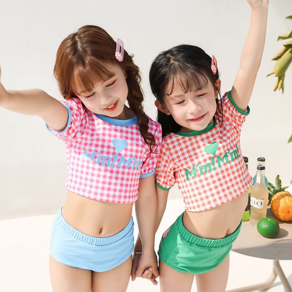 

2021 xiqi children's plaid girls' split baby swimsuit, White;black