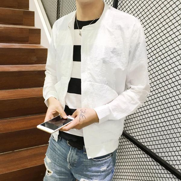 

men's jackets 2021 fashion spring summer stand collar slim male casual thin overcoats men solid color short sunscreen coats o50, Black;brown