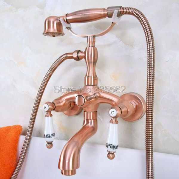

bathroom shower sets bathtub faucets antique red copper mixer tap wall mount hand held head kit faucet set lna313
