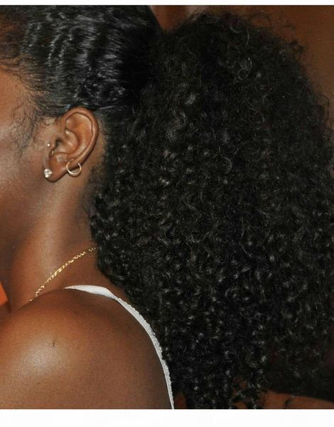 

divas 10"-22" 100% natural brazilian remy human hair velcr magic ponytail horsetail clips in on human hair extension kinky curly h, Black