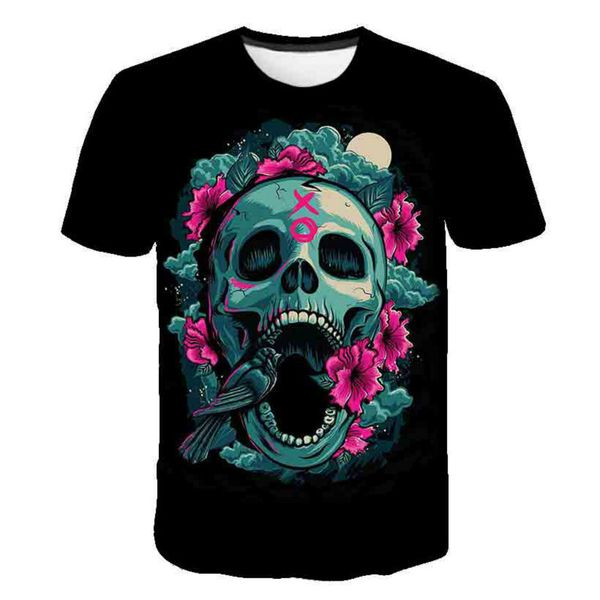 

childrens skull printed t-shirt clothes boys and girls personalized short sleeve t-shirt animation fashion t-shirt clothing t, Blue