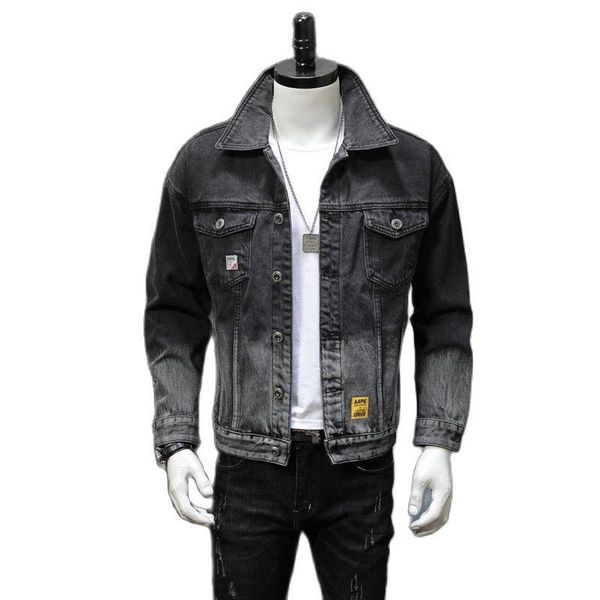 

men's jackets spring autumn 2021 black gray gradient slim fit denim clothing fashion casual jacket long-sleeve clothes, Black;brown