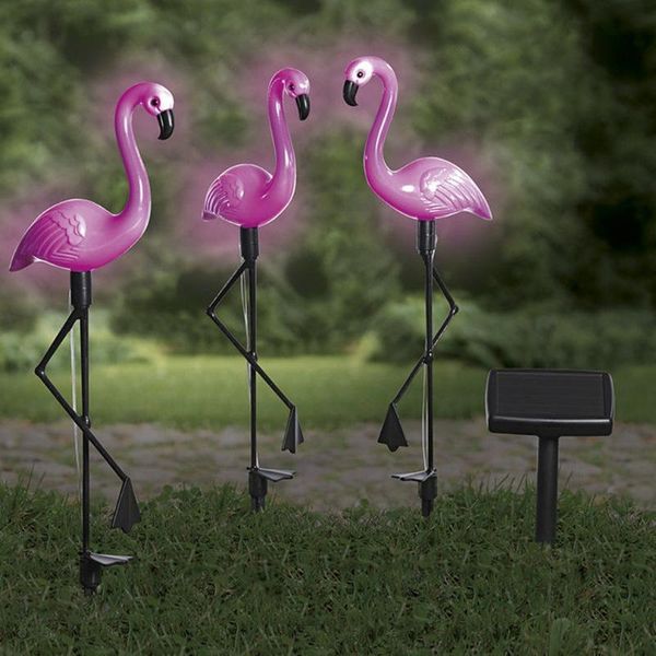 

solar lamps est 3 pcs/set led power lamp outdoor waterproof simulated flamingo lawn home garden yard pathway decoration light