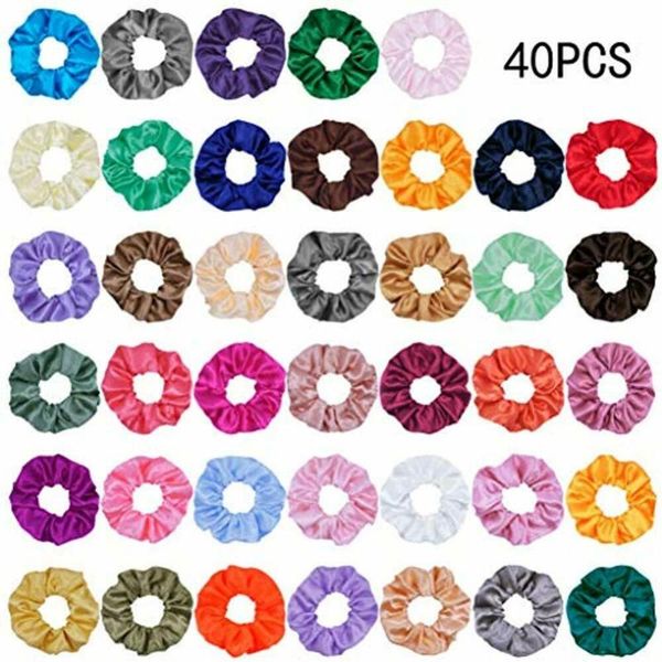 

hair accessories 40/28 pcs silk satin scrunchie set women strong elastic bands ponytail holder female colorful traceless