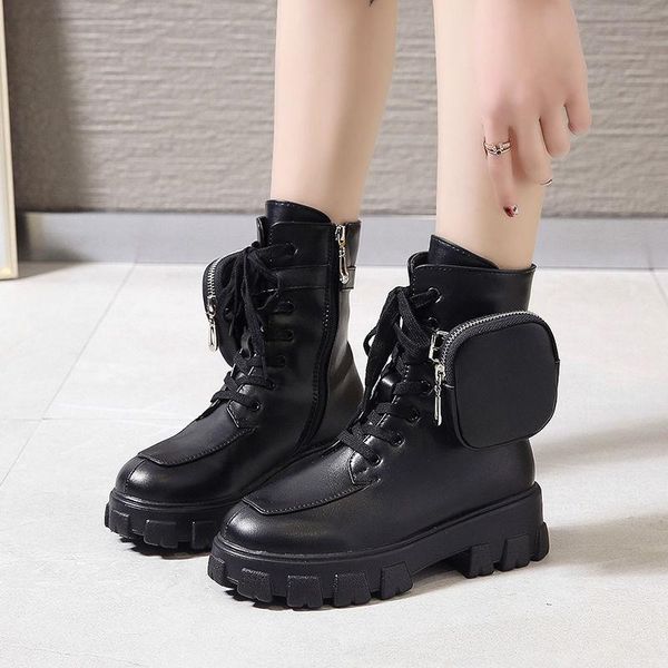 

boots 2021 black platform combat ankle for women lace up buckle strap woman shoes winter biker