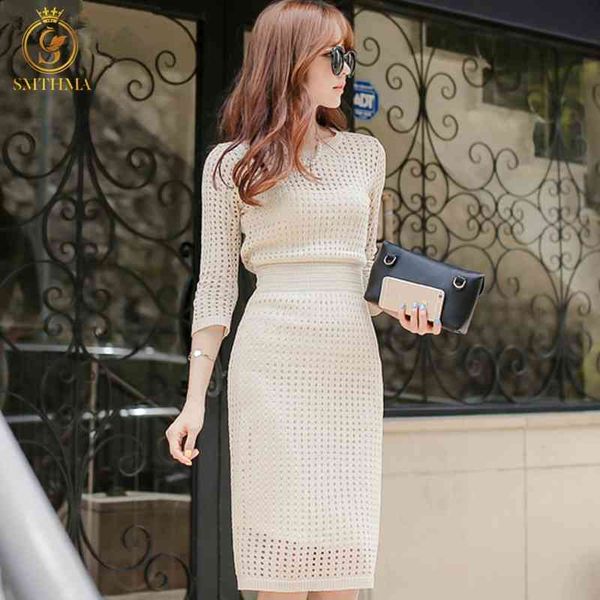 

casual dresses women's solid color costume knitted o-neck hollow out summer korea chic fashion sweater es vestidos lra8, Black;gray