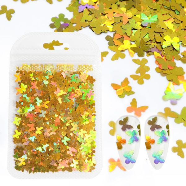 

nail art decorations 5mm butterfly sequins shiny 3d charms laser flakes paillette design diy decoration accessories manicure supplies, Silver;gold
