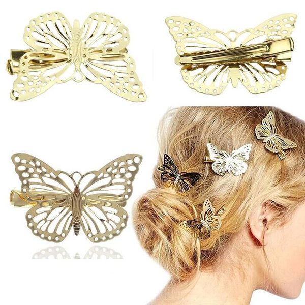 

hair clips & barrettes vintage metal butterfly hairpins gold wedding bridal headpiece bobby pins headdress jewelry styling accessories tools, Golden;silver