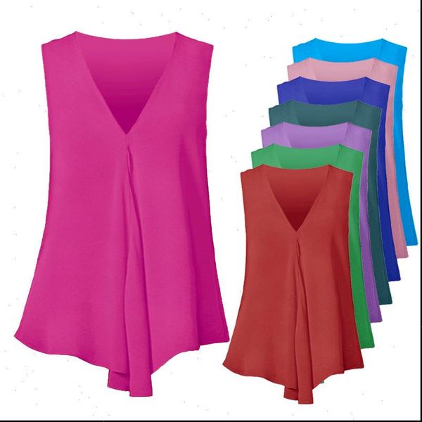 

plus size s 6xl women chiffon blouses sleeveless v neck shirt fashion summer ladies tees blusas femininas, White