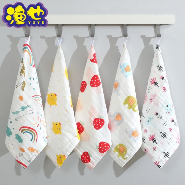 

handkerchiefhigh density pure cotton seersucker square six layer pleated wash small handkerchief soft water absorbent printing saliva towel, Blue;white