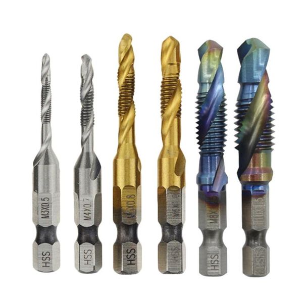 

hand tools 1pcs m3 m4 m5 m6 m8 m10 screw tap drill bits hss taps countersink set metric bit high speed steel 1/4 in quick change hex