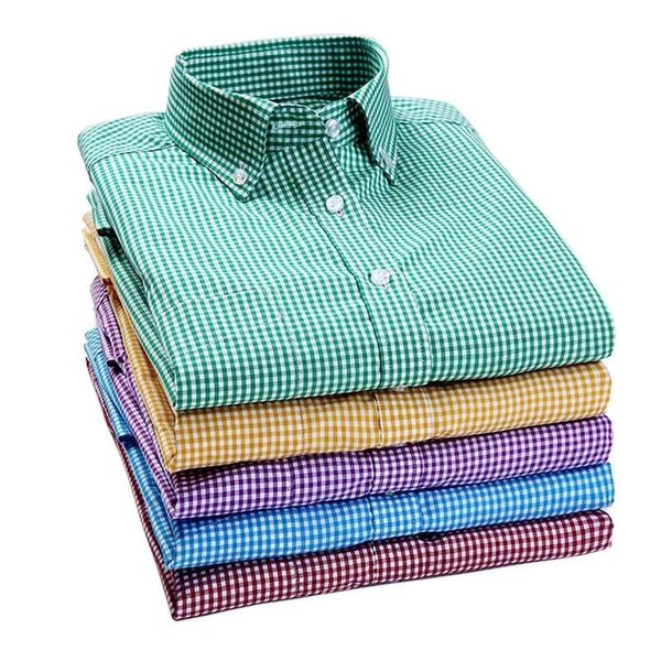 

men's casual shirts 2021 men plaid shirt 100% cotton button-down collar long sleeve dress social business, White;black