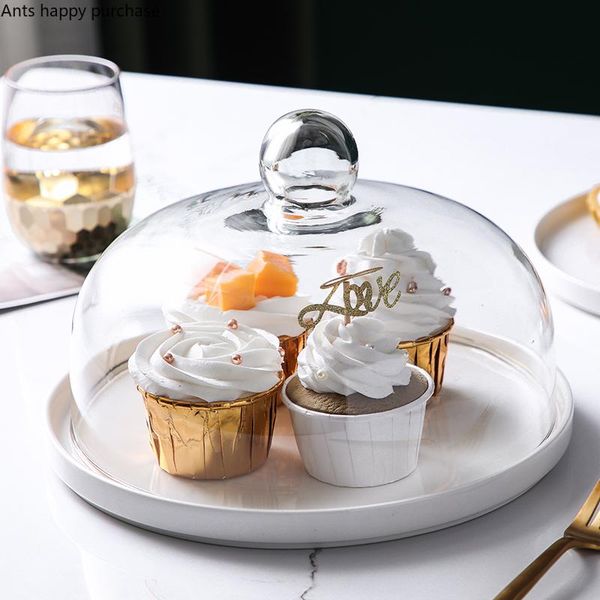 

other bakeware ceramic cake pan transparent glass cover stand dessert plate fruit tray dust display decorative