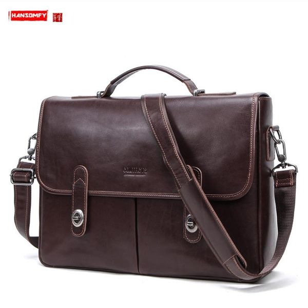 

briefcases hold 15.6-inch lapbag genuine leather men's business briefcase, multifunctional men handbag, shoulder messenger bags