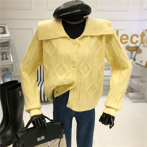 

doll temperature collar torsion sweater spring loose short mesh cardigan geye, White;black