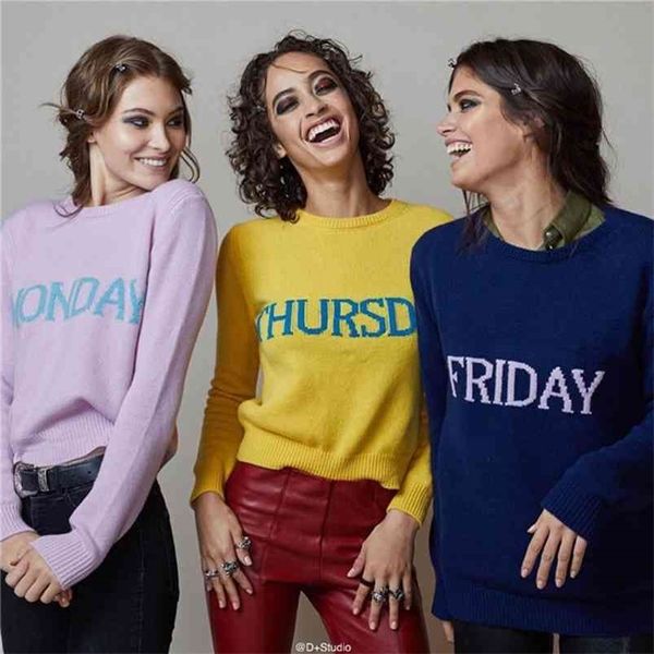 Primavera Outono Mulheres Camisola Est de moda Dia da semana Marca Designer Sweater de pista de malha quente pulôver suéter 210805