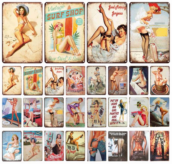 

affiche en métal pour fille sexy, plaque de peinture en fer, vintage rétro, décor mural de maison, bar, pub, club, homme, pin up, 1 pièces